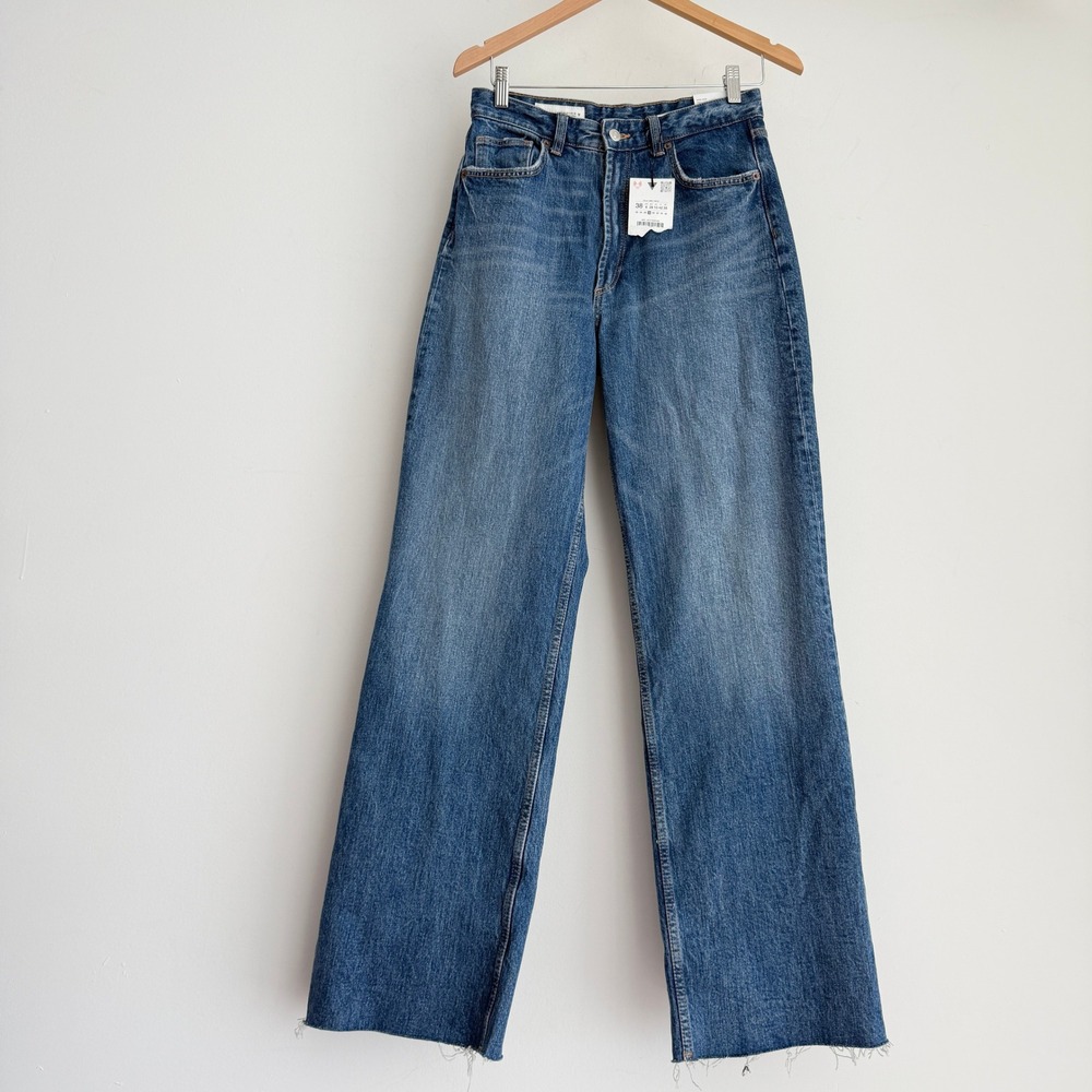 Zara Jeans Womens 6 High Rise Wide Leg Medium Wash Denim Minimalist Capsule 8727